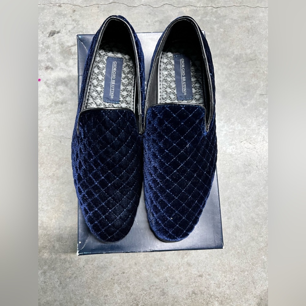 Giorgio Brutini “Chatwal” Navy Blue Diamond Stitched Velvet Slip On Loafer Shoes